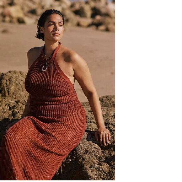 Beach Riot x Anthropologie Halter Crochet Cover-Up Dress 2x brown new with tag - Picture 2 of 6